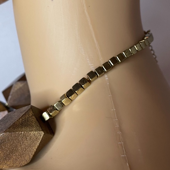 Vintage geometric brown wood and gold large abstract necklace earrings! - Picture 7 of 11